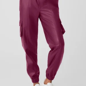 Faux Leather Power Hour Jogger - Wild Berry