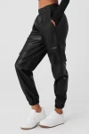 Faux Leather Power Hour Jogger - Black