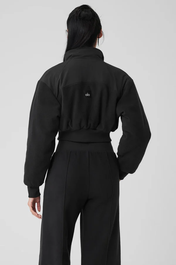 Polar Fleece Cropped Wintry Mix Jacket - Black