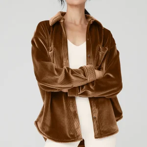 Ribbed Velour Mountain Side Shacket - Cinnamon Brown