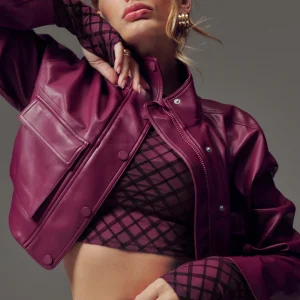 Faux Leather Power Hour Jacket - Wild Berry