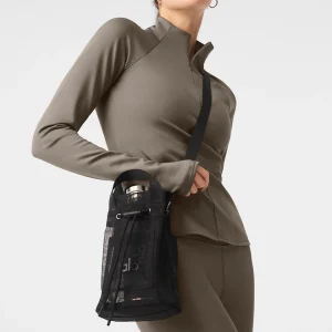 Sheer Cross Body Bucket Bag - Black