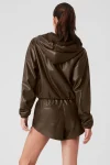 Faux Leather Power Hour Full Zip Cropped Jacket - Espresso