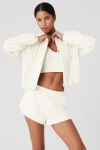 Faux Leather Power Hour Full Zip Cropped Jacket - Ivory