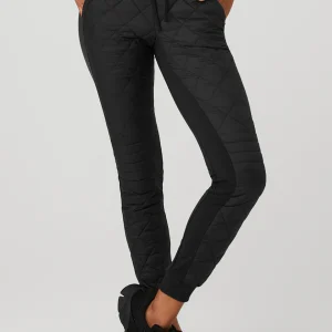 Airbrush Winter Warm High-Waist Moto Puffer Pant - Black