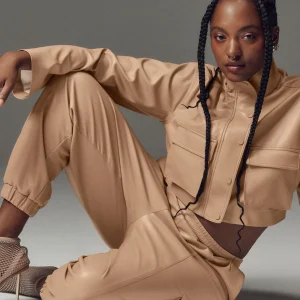 Faux Leather Power Hour Jogger - Toasted Almond