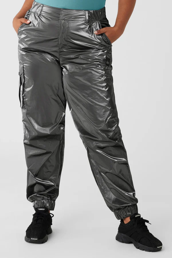 Metallic High-Waist Break Line Jogger - Silver Metallic