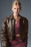 Faux Leather Cropped Premier Bomber ?C Espresso