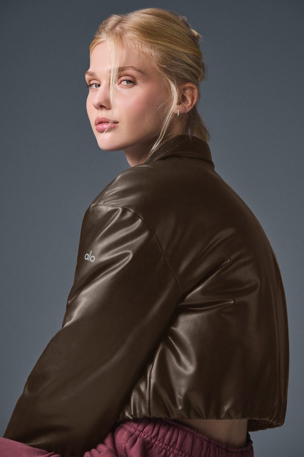 Faux Leather Cropped Premier Bomber ?C Espresso