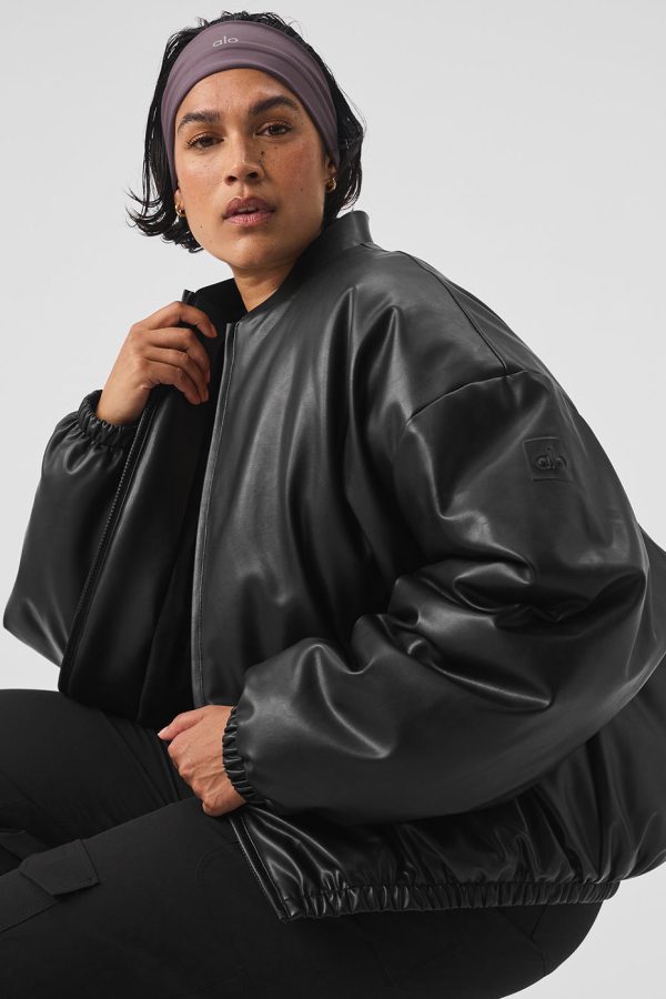 Faux Leather Premier Bomber ?C Black