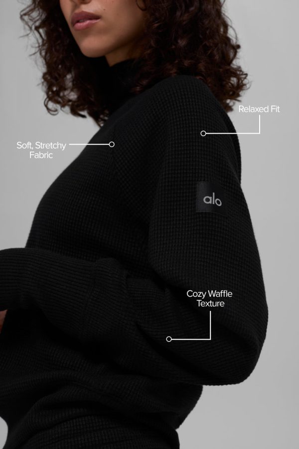 Waffle Weekend Escape Mock Neck Long Sleeve ?C Black