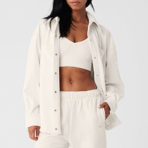 Ribbed Velour Mountain Side Shacket ?C Ivory