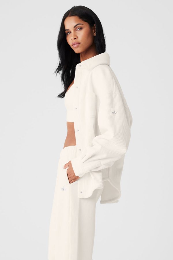 Ribbed Velour Mountain Side Shacket ?C Ivory