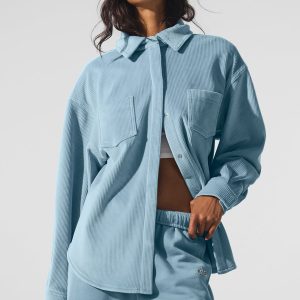 Ribbed Velour Mountain Side Shacket ?C Celestial Blue