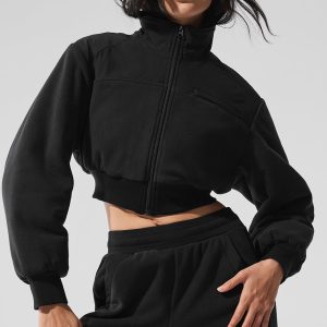 Polar Fleece Cropped Wintry Mix Jacket ?C Black