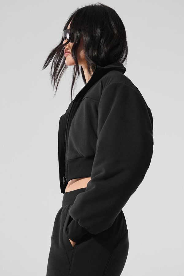 Polar Fleece Cropped Wintry Mix Jacket ?C Black