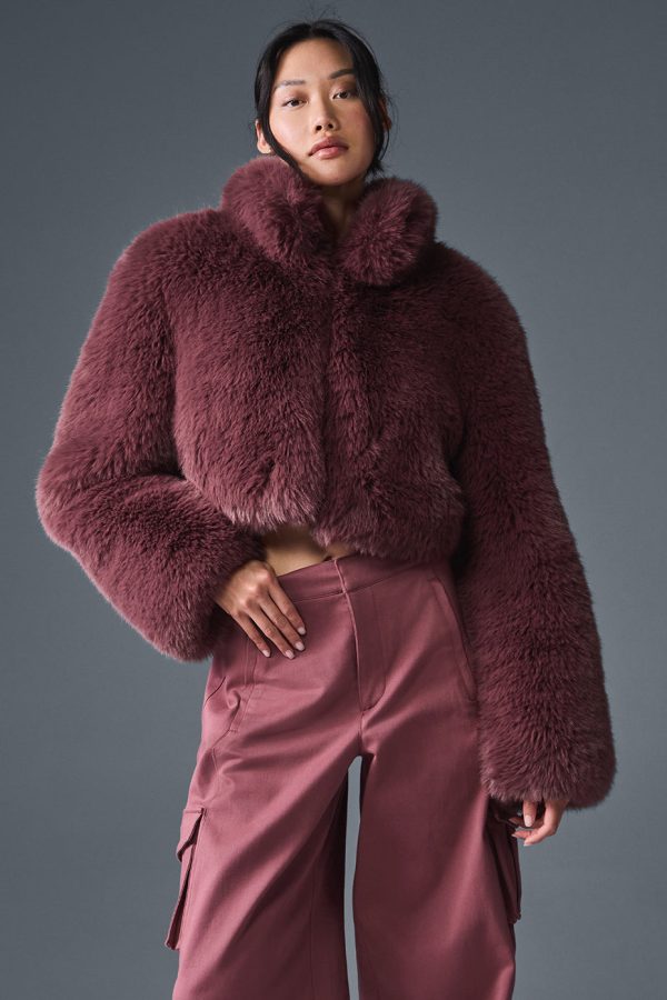 Opulent Faux Fur Cropped Jacket ?C Burgundy Truffle