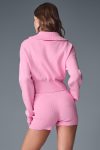 Scholar Knit Cropped Full Zip Jacket ?C Sweet Pink