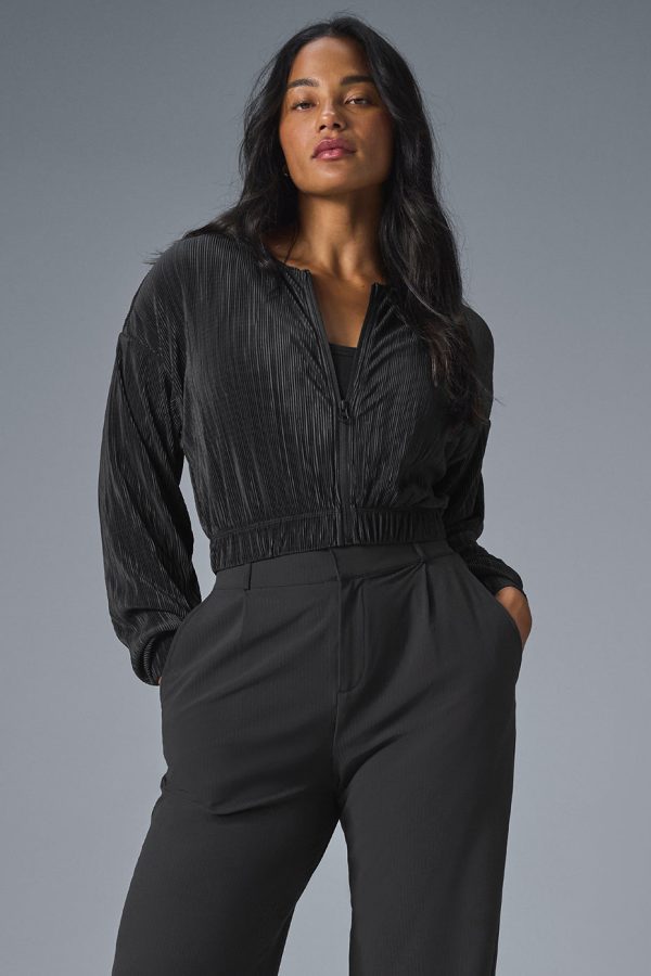 Cropped Micro Plisse Jacket ?C Black