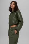 Faux Leather Cropped Premier Bomber ?C Green Olive