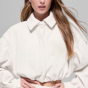 Ribbed Velour Cropped Mountain Side Jacket ?C Ivory