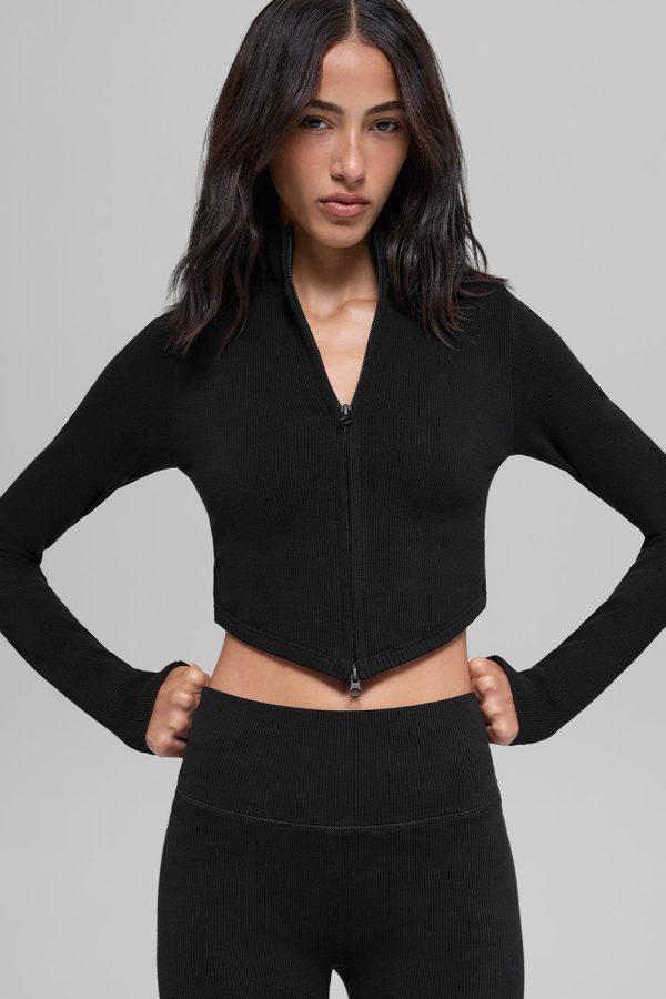 Seamless Two Tone Rib Jacket ?C Black