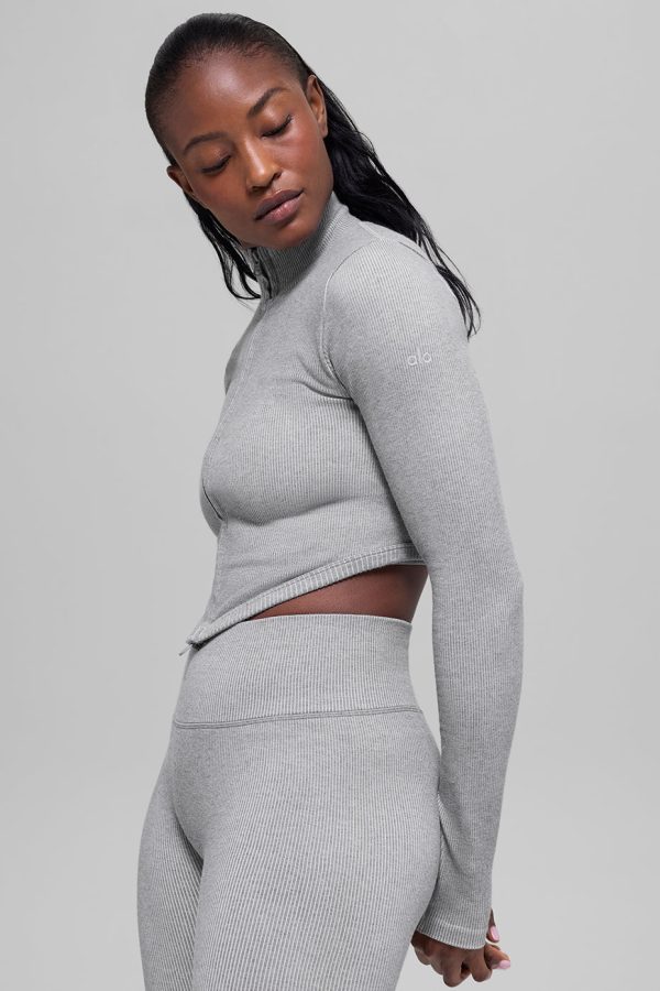 Seamless Two Tone Rib Jacket ?C Light Misty Grey Heather