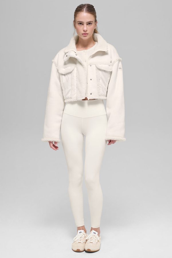 Faux Shearling Snowfall Cropped Jacket ?C Ivory