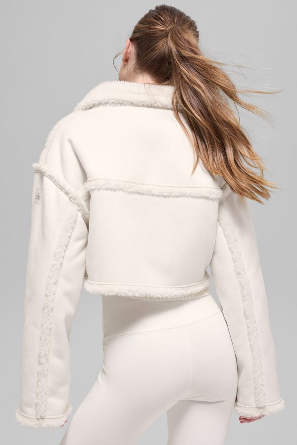 Faux Shearling Snowfall Cropped Jacket ?C Ivory