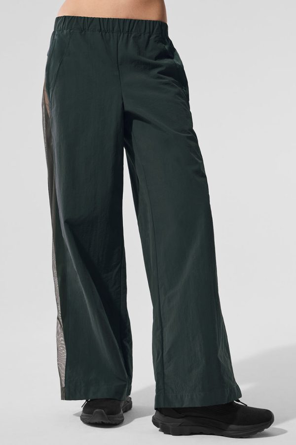 High-Waist Origin Wide Leg Track Pant ?C Charcoal Green
