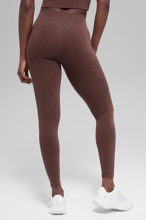 Seamless High-Waist Two Tone Rib Legging ?C Brownstone Heather