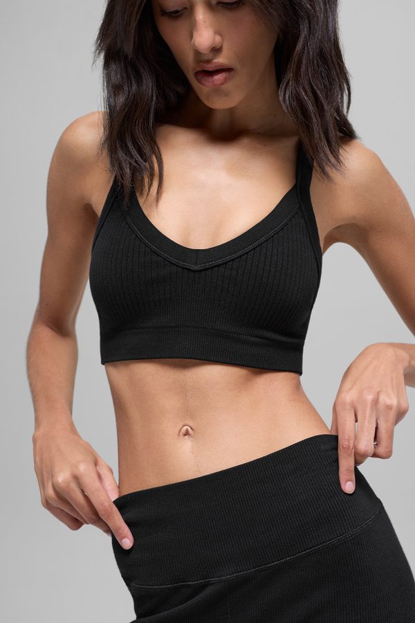 Seamless Two Tone Rib Bra ?C Black